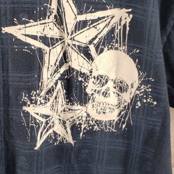 Blue Crew Neck Graphic Short Sleeve Skulls Stars Tennessee River T Shirt Sz XL - Picture 2 of 5